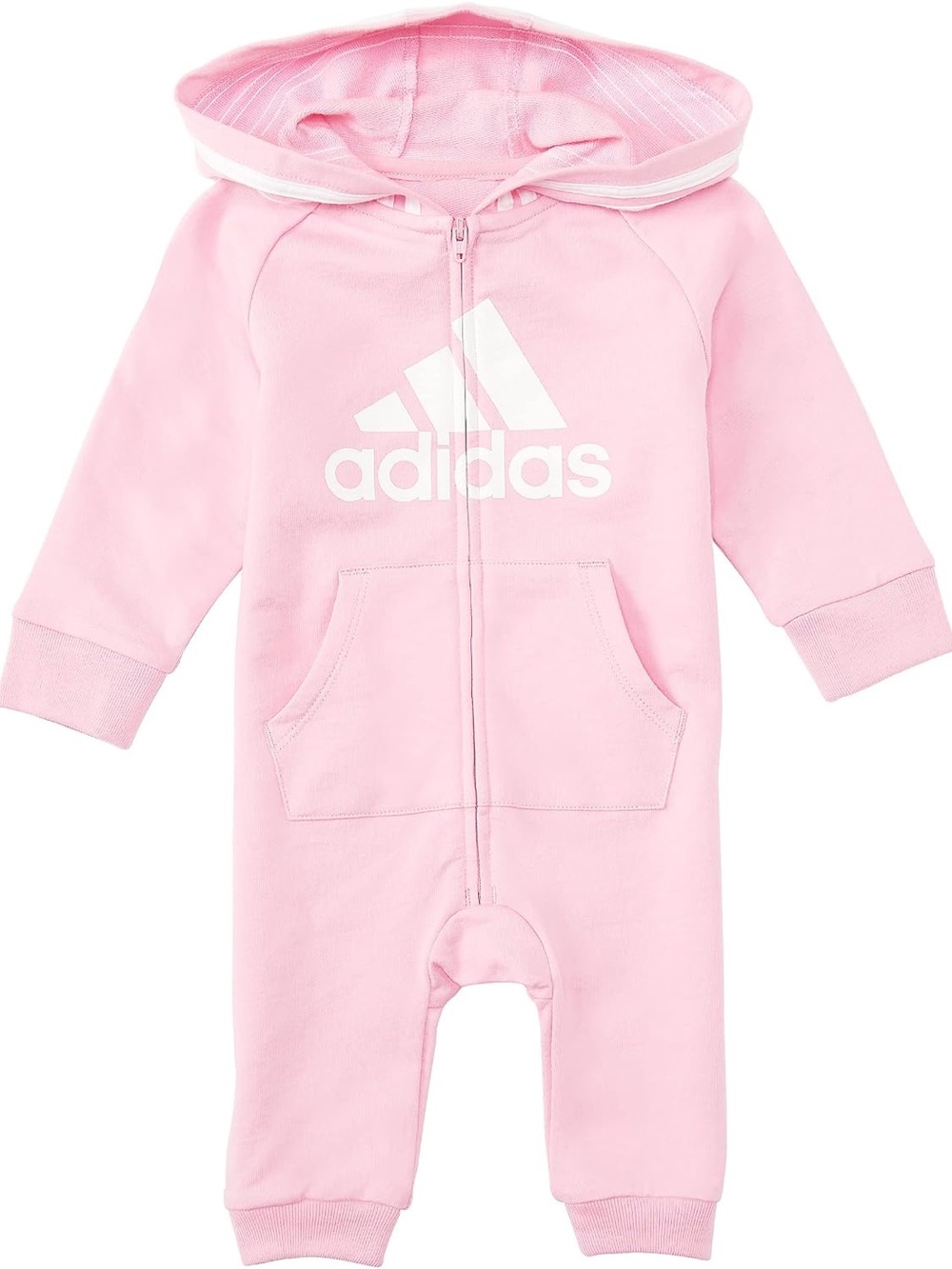ADIDAS Pink Hooded One-Piece Baby Romper 18m